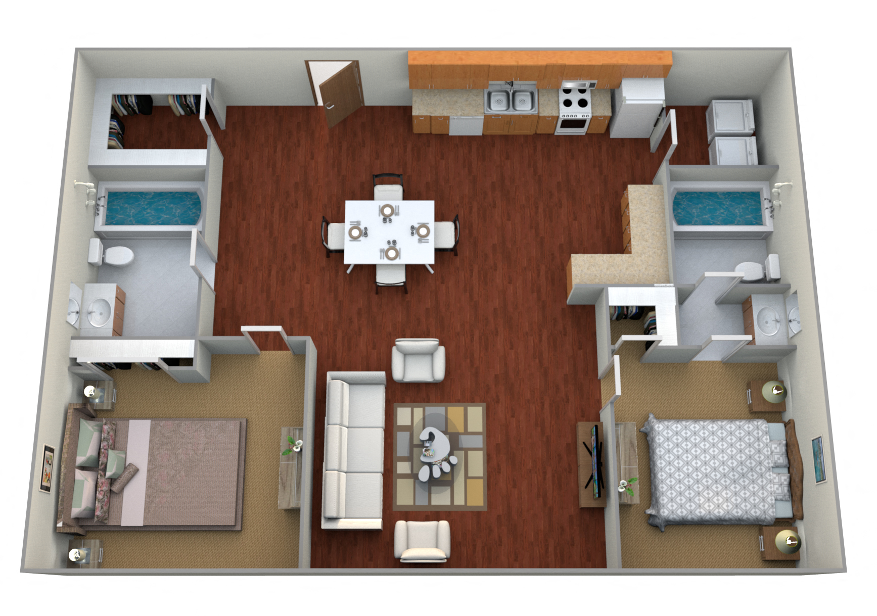 Floor plan for 2 beds, 2 baths, 1150 sqft